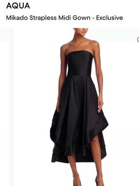 Aqua Strapless High-Low Mikado Midi Dress in Black